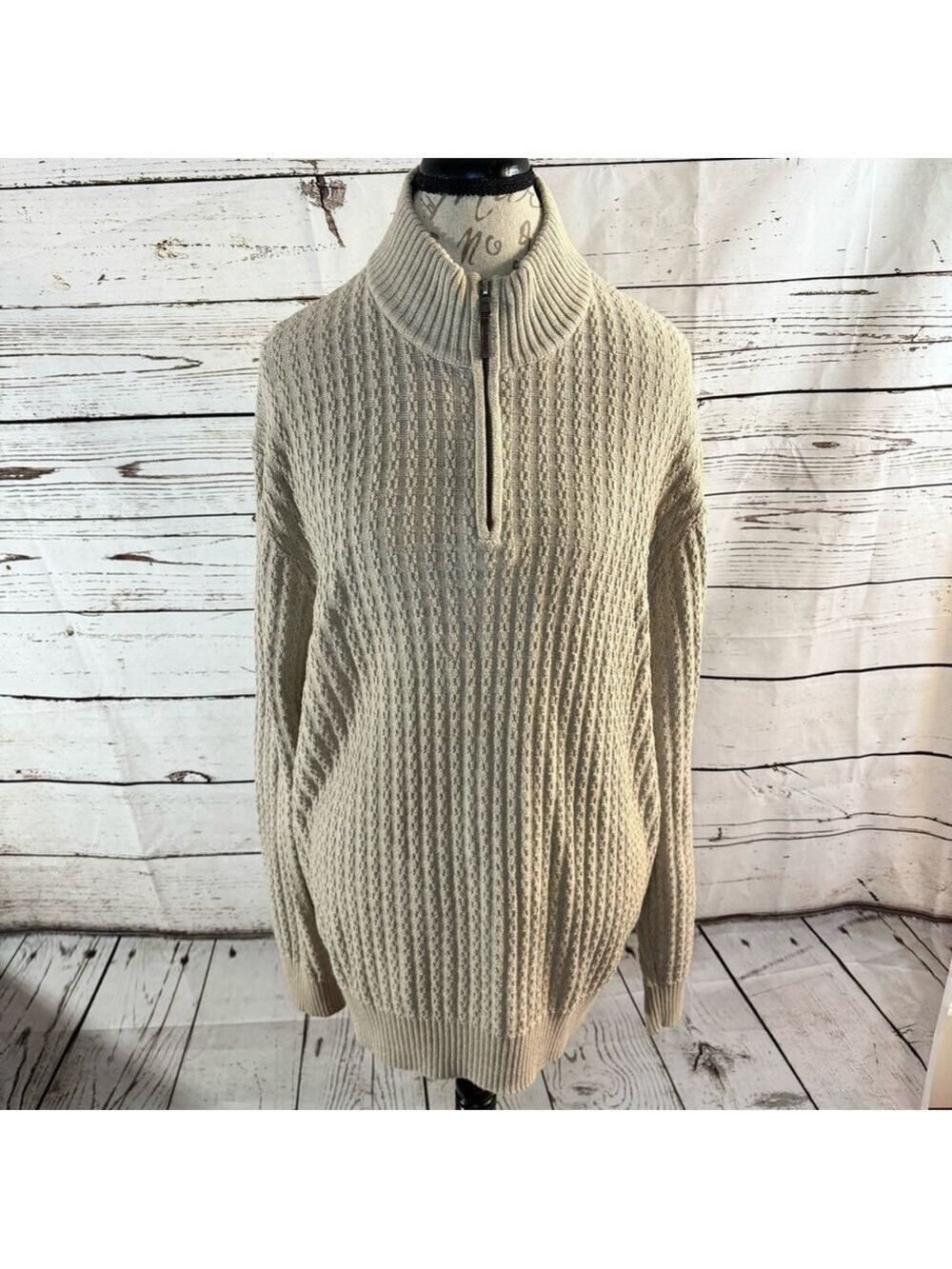 Joseph Abboud Textured Cotton/Cashmere ¼ Zip Sweater XL